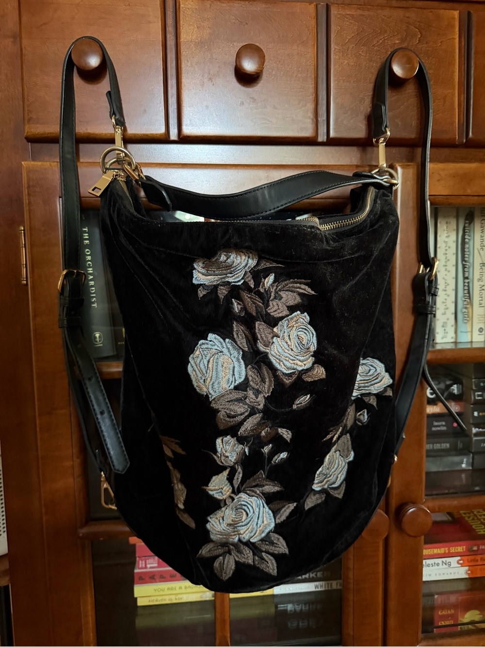 Urban Expressions Velvet Embroidered Tote Backpack Bag